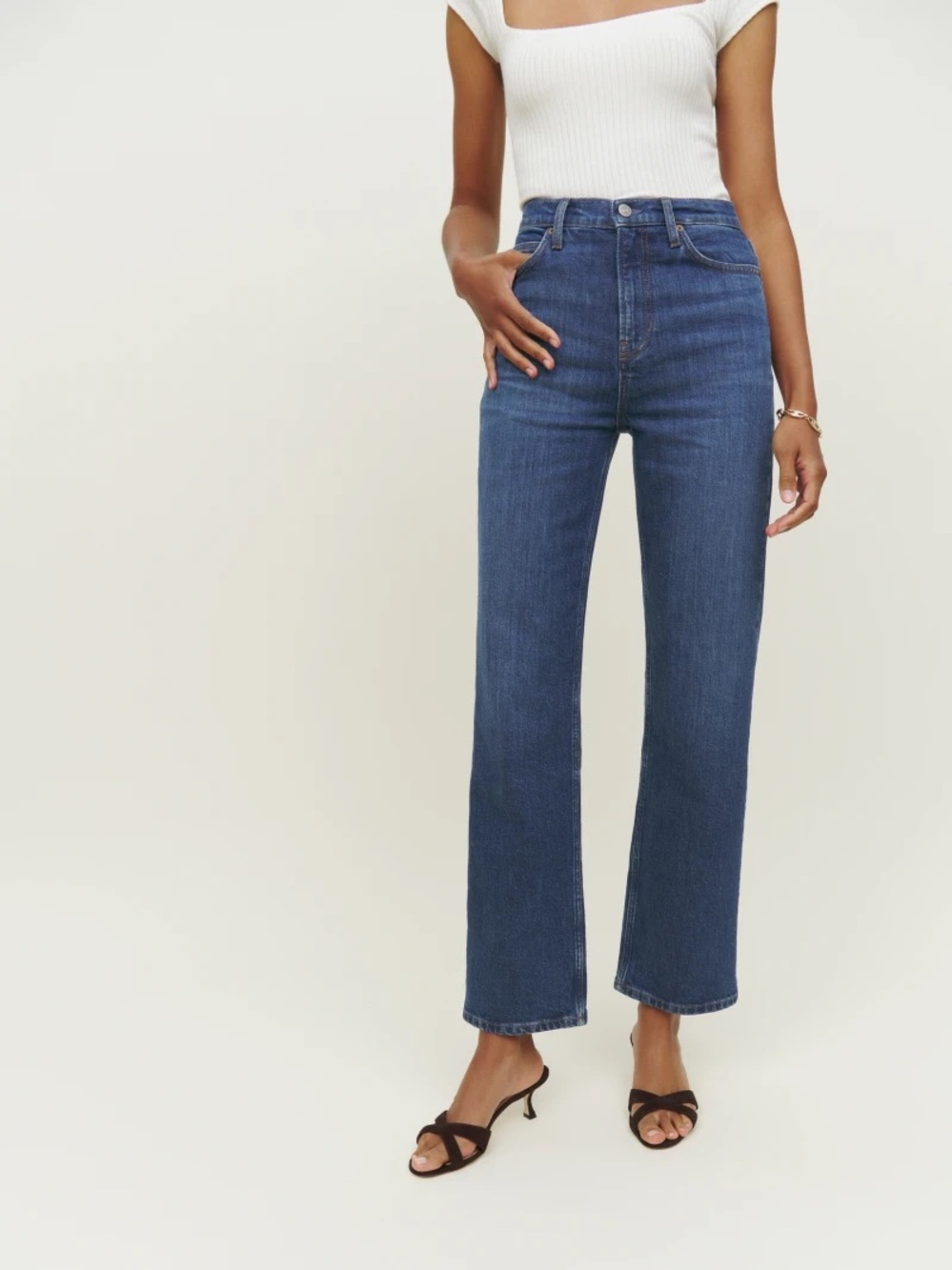 Reformation Wilder Stretch High Rise Wide‎ Leg Cropped Jeans Size 29